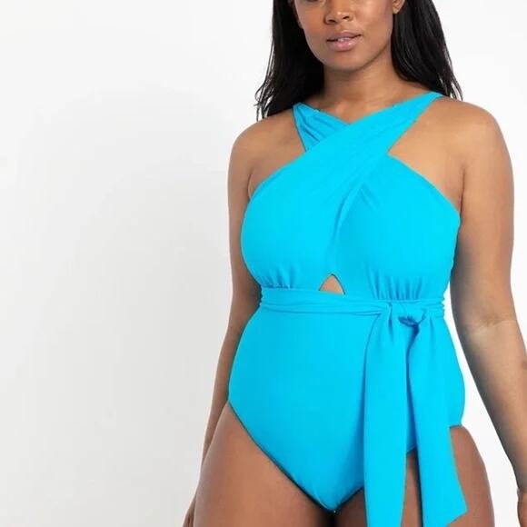 NEW Eloquii blue halter belted swimsuit 18 - Picture 1 of 7